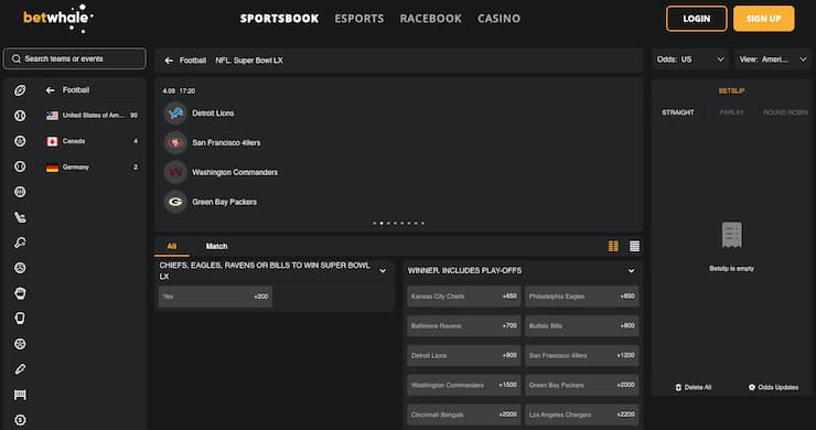 An image of BetWhale, one of the best Super Bowl betting sites.